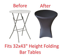 32 Round x 43" Tall Spandex Fitted Table Cover for Folding Bar Height Tables (Black)