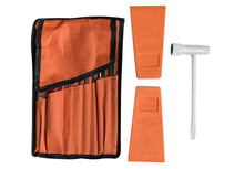 2 - 5.5" USA Made Felling Wedge, 1 Chainsaw Wrench, And 1 - 8 Piece Chainsaw Sharpener File Kit - 5/32, 3/16, and 7/32 Inch Files, Wood Handle, Depth Gauge, Filing Guide, and Tool Pouch. 3 Piece Bundle