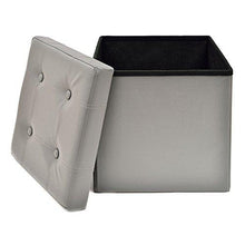 The FHE Group Tufted Folding Storage Ottoman, 15 by 15 by 15-Inch, Grey Faux Leather
