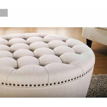 Stylish and Functional Better Homes and Gardens Round Tufted Storage Ottoman with Nailheadsa - (Cream)