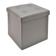 The FHE Group Tufted Folding Storage Ottoman, 15 by 15 by 15-Inch, Grey Faux Leather