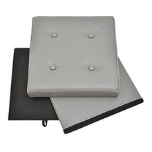 The FHE Group Tufted Folding Storage Ottoman, 15 by 15 by 15-Inch, Grey Faux Leather