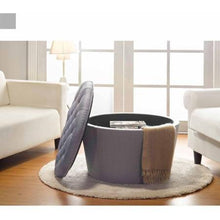 Stylish and Functional Better Homes and Gardens Round Tufted Storage Ottoman with Nailheads, Multiple Finishes- (Grey)