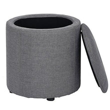 Grey Fabric Round Storage Accent One Button-Tufted Ottoman