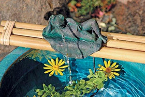 Bamboo Accents Zen Garden Water Fountain Spout, 12 Inch Base with Frog Figurine, Includes Submersible Pump Kit, Great for Outdoor Relaxation.