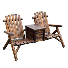 Outsunny Wooden Outdoor Two Seat Adirondack Patio Chair w/ Ice Bucket - Rustic Brown