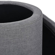Grey Fabric Round Storage Accent One Button-Tufted Ottoman