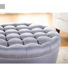 Stylish and Functional Better Homes and Gardens Round Tufted Storage Ottoman with Nailheads, Multiple Finishes- (Grey)