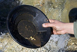 2 Dual Riffle Black Gold Pans | 12&quot; Gold Pan | 10&quot; Gold Pan | Treasure Bag and 5 Glass Gold Vials