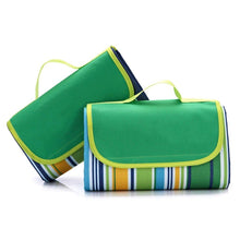 Outmall Beach Blanket, Portable Foldable Waterproof Sandproof Mat Outdoor Travel Camping Picnic Blanket Tote for BBQ Hiking Backyard Grass Sports and Games - 79" L x 57" W Size (Green Stripe)