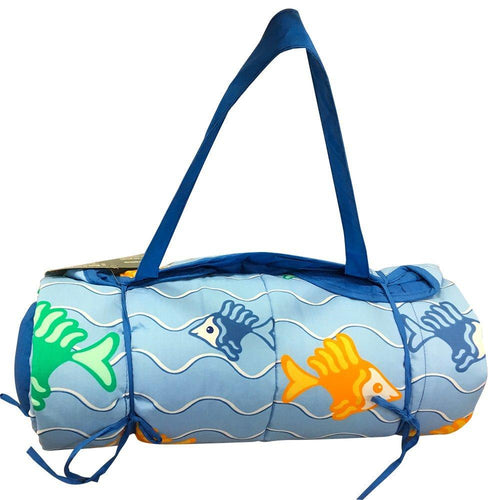 Beach Mat With Pillow - Rolls up Beach Mat with Carry Strap and Pillow 32x72 inch (Blue Fish)