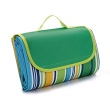 Outmall Beach Blanket, Portable Foldable Waterproof Sandproof Mat Outdoor Travel Camping Picnic Blanket Tote for BBQ Hiking Backyard Grass Sports and Games - 79" L x 57" W Size (Green Stripe)