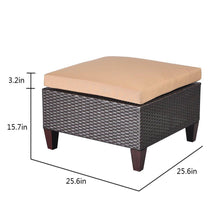 Outdoor Patio Wicker Ottoman Seat with Cushion, All Weather Resistant Foot Rest Stool Coffee Table, Easy to Assemble (Brown)