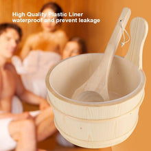 Sauna Wooden Bucket and Ladle Set with Plastic Liner 6L Volume Smooth Surface White Pine Wooden Sauna Accessory for Sauna and SPA
