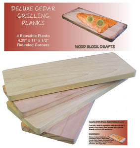 Cedar Grilling Planks For Salmon - Made in USA - 4.25&quot; x 11&quot; and 1/2&quot; Thick for Perfectly Grilled Fish, Meat and Veggies - Set of 4 - Rounded Corners - Asian Spice Rub Bonus - Great Gift Package!