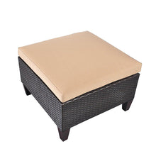 Outdoor Patio Wicker Ottoman Seat with Cushion, All Weather Resistant Foot Rest Stool Coffee Table, Easy to Assemble (Brown)