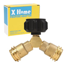 XHome Propane Y-Splitter Tee Adapter Connector 100% Solid Brass with 1-Male QCC and 2-Female QCC for BBQ grill, Heater, Propane appliances