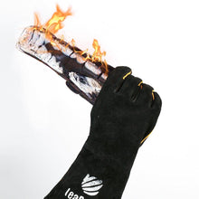 Leather Barbecue Gloves by LeaSeek - Heat Resistant and Flame Retardant Welding Gloves and Fireplace Gloves and Grill Gloves and BBQ Gloves, Heavy duty, Black - 14 "