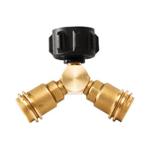 Propane Y Splitter Tee Adapter Connector, Brass Propane Tank Adapter Gas Fitting with 1-Male QCC and 2-Female QCC Fits for Newer ACME and Older POL Thread for Most BBQ grill, Heater, Stove, Camper