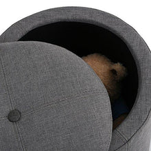 Grey Fabric Round Storage Accent One Button-Tufted Ottoman