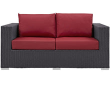 Modway Convene Wicker Rattan Outdoor Patio Loveseat in Espresso Red