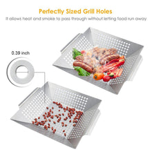 GDEALER BBQ Grill Basket 14"x12" Barbecue Grill Basket Grill Pan for Veggies, Chicken, Meats and Fish, Professional 430 Grade Stainless Steel, Silver