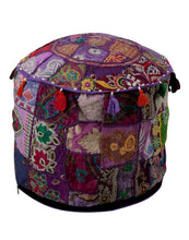 Indian Traditional Purple Ottoman Pouf Cover Purple Decorative Foot Stool Covers Handmade Cotton Bohemian Pouf Ottomans Round Comfortable PatchWork Floor Cushion By Rajrang