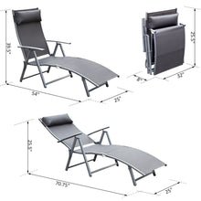 Outsunny Sling Fabric Patio Reclining Chaise Lounge Chair Tri-Folding 5 Position Adjustable Outdoor Deck with Cushion - Gray