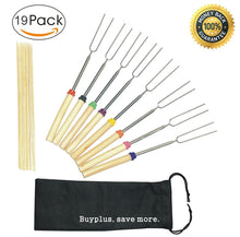 Marshmallow Roasting Sticks, Extendable BBQ Forks (8 Pack) by Buyplus Telescoping Barbecue Stainless Steel Grill Sticks with 10 Bamboo Skewers, Suitable for Fire Pit, Camping, Campfire, Free Bag