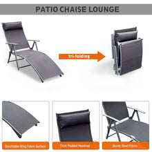 Outsunny Sling Fabric Patio Reclining Chaise Lounge Chair Tri-Folding 5 Position Adjustable Outdoor Deck with Cushion - Gray