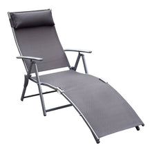 Outsunny Sling Fabric Patio Reclining Chaise Lounge Chair Tri-Folding 5 Position Adjustable Outdoor Deck with Cushion - Gray