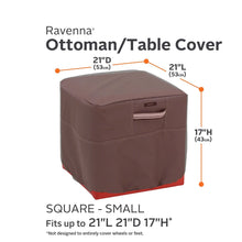 Classic Accessories Ravenna Square Patio Ottoman/Table Cover - Premium Outdoor Furniture Cover with Durable and Water Resistant Fabric, Small (55-168-025101-EC)