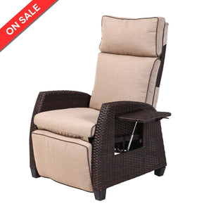 LCH Indoor/Outdoor Wicker Recliner - Adjustable Relaxing Patio Sofa, Rust-Resistant Aluminum Frame Lounge Chair with Beige Thicken Cushions