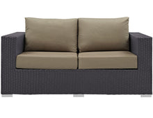 Modway Convene Wicker Rattan Outdoor Patio Loveseat in Espresso Mocha