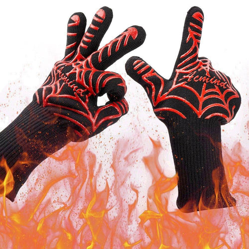 Acmind BBQ Grilling Cooking Gloves, 932°F Heat Resistant Kitchen Oven Mitts Gloves, Barbecue Gloves for Men Women, 13" Long for Extra Forearm Protection, 1 Pair, Red Silicone Insulated