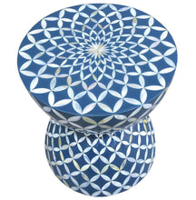 Cornflower Coastal Beach Hourglass Blue White Inlaid Shell Stool Side Table