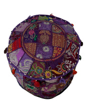 Indian Traditional Purple Ottoman Pouf Cover Purple Decorative Foot Stool Covers Handmade Cotton Bohemian Pouf Ottomans Round Comfortable PatchWork Floor Cushion By Rajrang