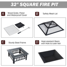 Outsunny 32" Metal Square Outdoor Patio Backyard Fire Pit with Cover