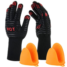[Deal of the Day]BBQ Gloves with Ebook - ISUDA 932&deg;F Extreme Heat Resistant 14" Long Forearm Protection Grilling Cooking Gloves - Grill and Kitchen Accessories (1 Pair) - Silicone Pot Holder As Bonus