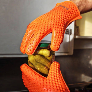 BBQ Gloves, Oven Mitts Heat Resistant, Barbecue Gloves Heat Resistant For Protect Your Hands from Grilling, Baking, Smoking, Cooking- 1 Size Fits Most of All(Orange) - FDA Approved Oven Gloves Heat Re