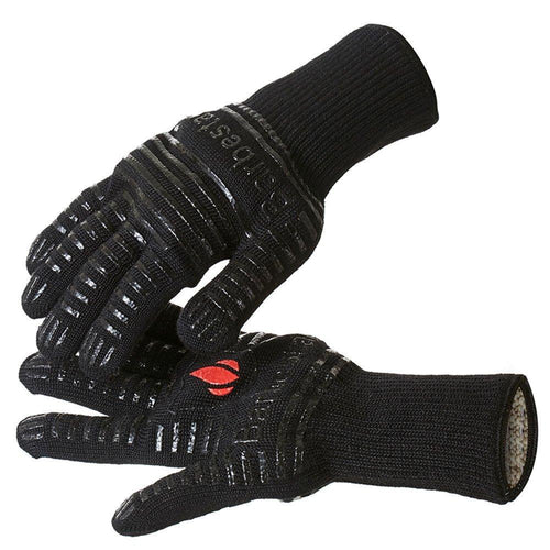 Barbestar Extreme Heat Resistant Grilling Cooking Gloves, 14" Flexible Oven Mitts,EXTRA Length Forearm Protection, Protection up to 932°F, Professional Safe for BBQ Kitchen Baking-Black(1 Pair)