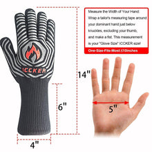 ICCKER Grill Gloves - 932&deg;F Extremely Heat Resistant BBQ Gloves, 14" Grilling Cooking Gloves, Premium Insulated and Anti-Slip Aramid Oven Mitts, 1 Pair