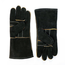 Leather Barbecue Gloves by LeaSeek - Heat Resistant and Flame Retardant Welding Gloves and Fireplace Gloves and Grill Gloves and BBQ Gloves, Heavy duty, Black - 14 "