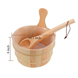 4L Wooden Sauna Bucket with Plastic Liner and Ladle - Handmade Sauna and SPA Accessory - Single Handle (1 Gallon)