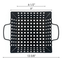 Waykea Non-stick Vegetable Grill Basket with Handle, 9-inch Square Wok Pan BBQ Accessory for Grilling Veggie, Shrimp, Meat, Camping Cookware