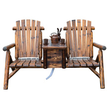 Outsunny Wooden Outdoor Two Seat Adirondack Patio Chair w/ Ice Bucket - Rustic Brown
