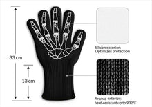STEMAJ Heat Resistant Gloves 932F - BBQ Gloves - Grilling Gloves - Fire Resistant Gloves - Cut Resistant - for Cooking, BBQ, Oven, Fireplace - 5" Cuff for Extra Forearm Protection (Skeleton)