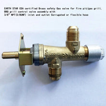Earth Star CSA Certified Brass Safety Gas Valve for Fire Pit/Gas Grill, BBQ Grill Control Valve Assembly with 3/8"NPT(5/8UNF) Inlet and Outlet Corrugated or Flexible Hose