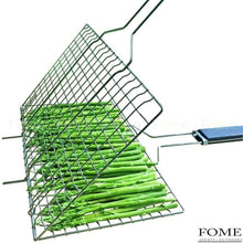 Grilling Basket,FOME Portable Stainless Steel BBQ Grilling Basket with Wooden Handle for Fish,Steak,Shrimp,Vegetables Professional-Grade Grilling Basket for 2-3 people 21.06X8.85X0.7in