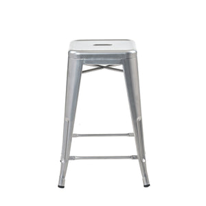 Buschman Set of Four Gray 24 Inches Counter High Tolix-Style Metal Bar Stools, Indoor/Outdoor, Stackable